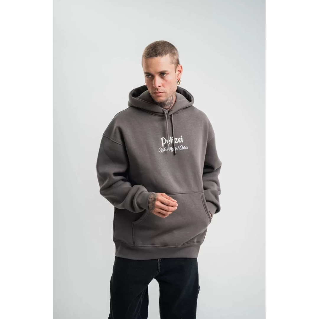 Unisex Kapşonlu Varak ve Pano Baskılı SweatShirt - Füme