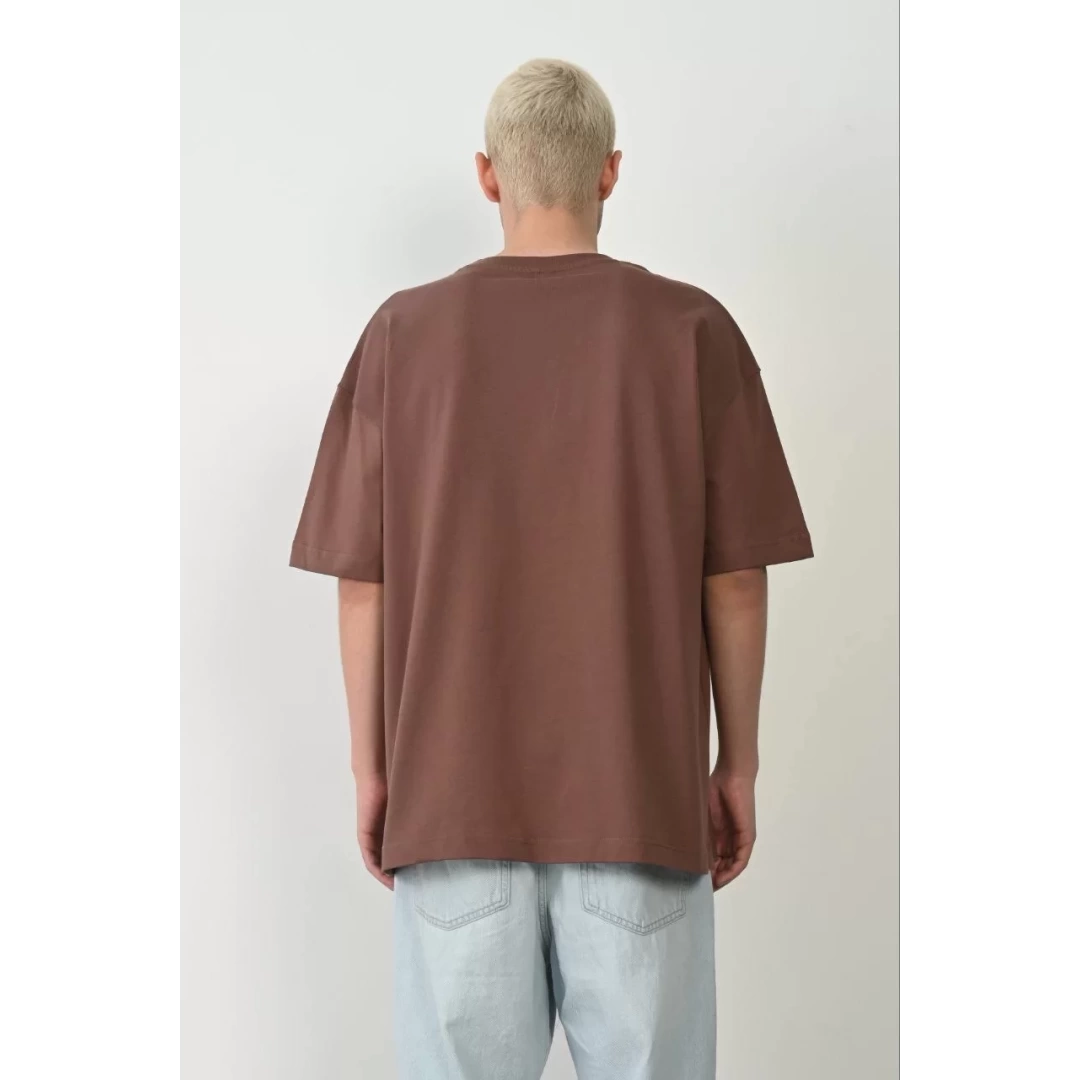 Unisex Basic Bisiklet Yaka Oversize T-Shirt - Mürdüm