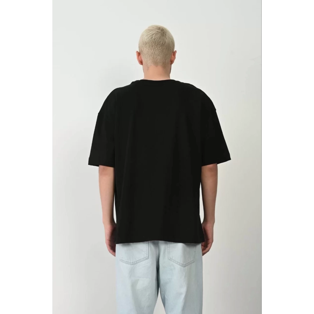 Unisex Basic Bisiklet Yaka Oversize T-Shirt - Siyah