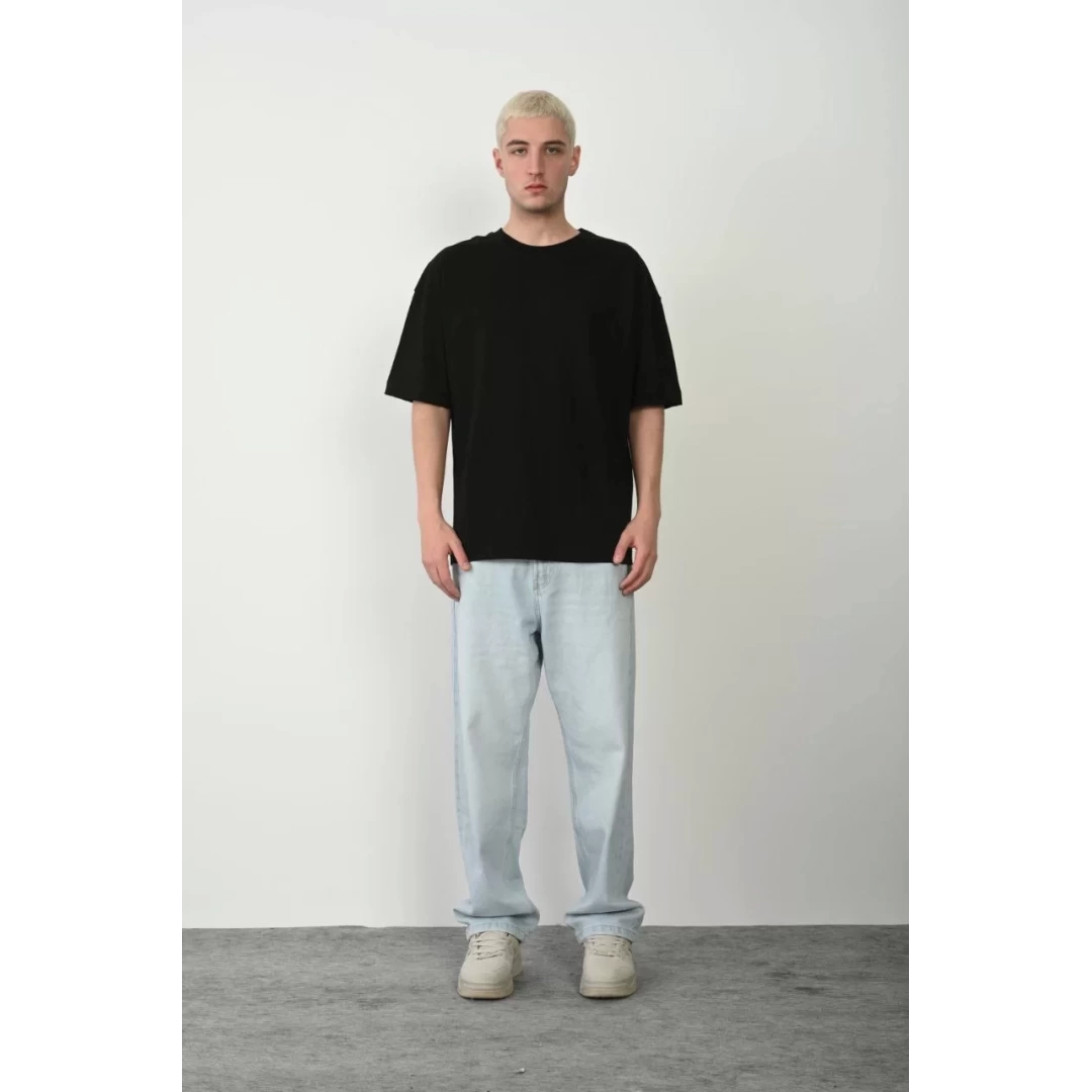 Unisex Basic Bisiklet Yaka Oversize T-Shirt - Siyah