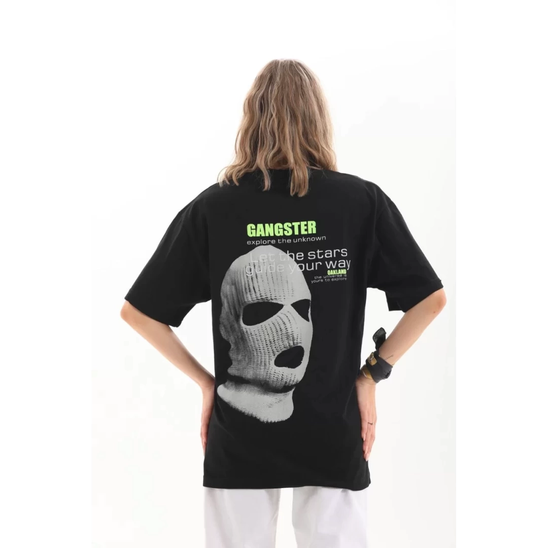 Unisex Baskılı Oversize T-Shirt - Siyah