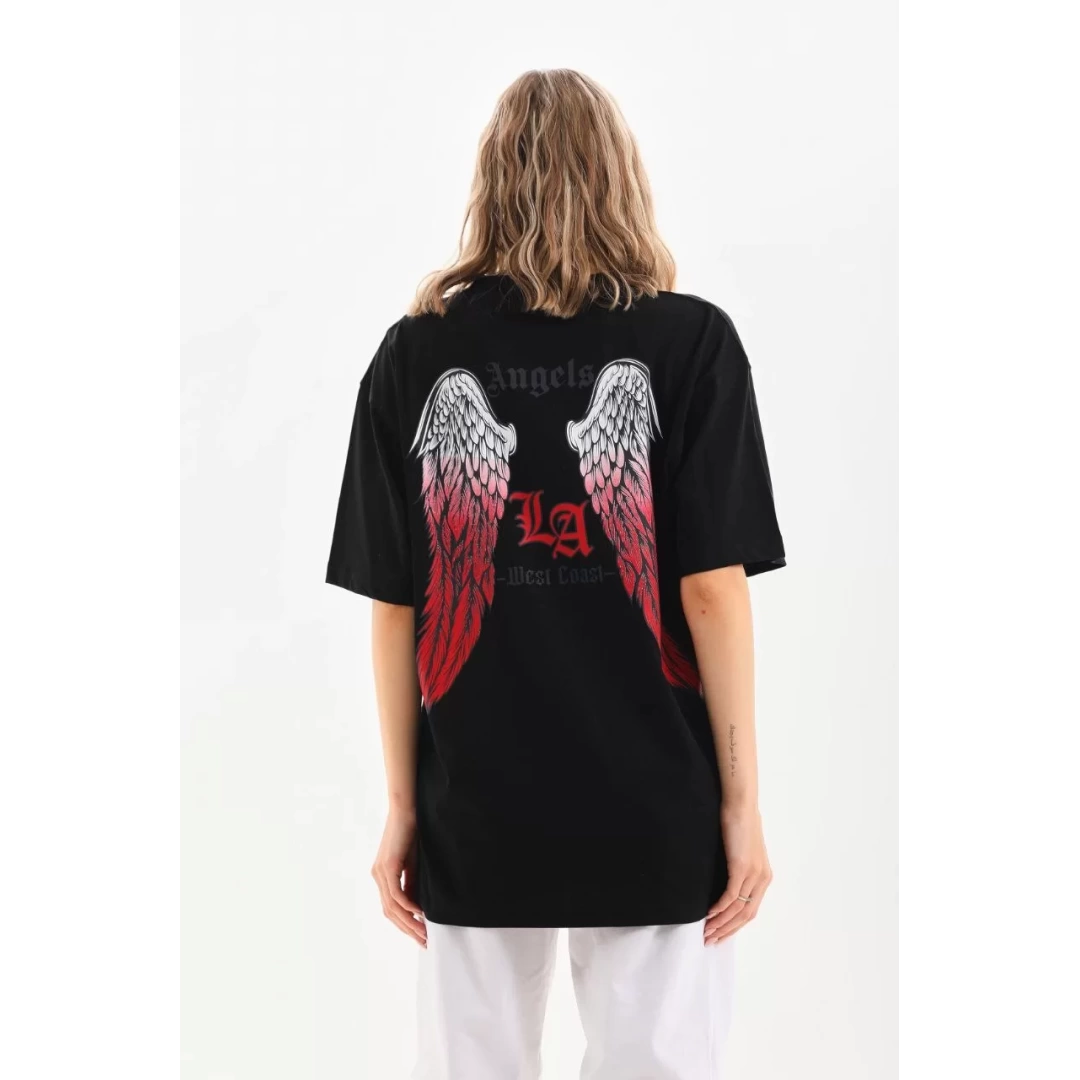 Unisex Baskılı Oversize T-Shirt - Siyah