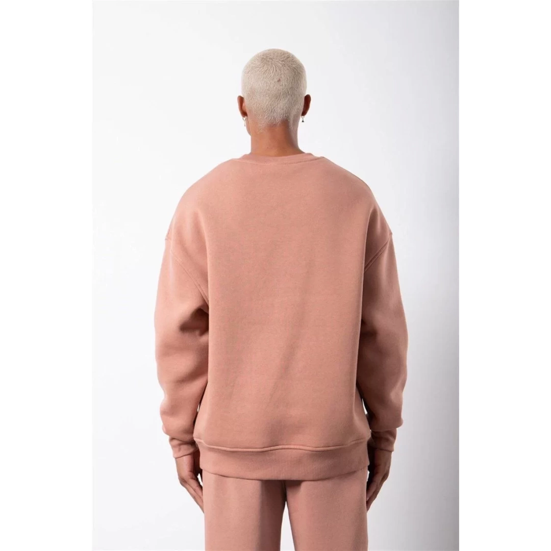 Unisex Biskilet Yaka Üç İplik SweatShirt - Pembe