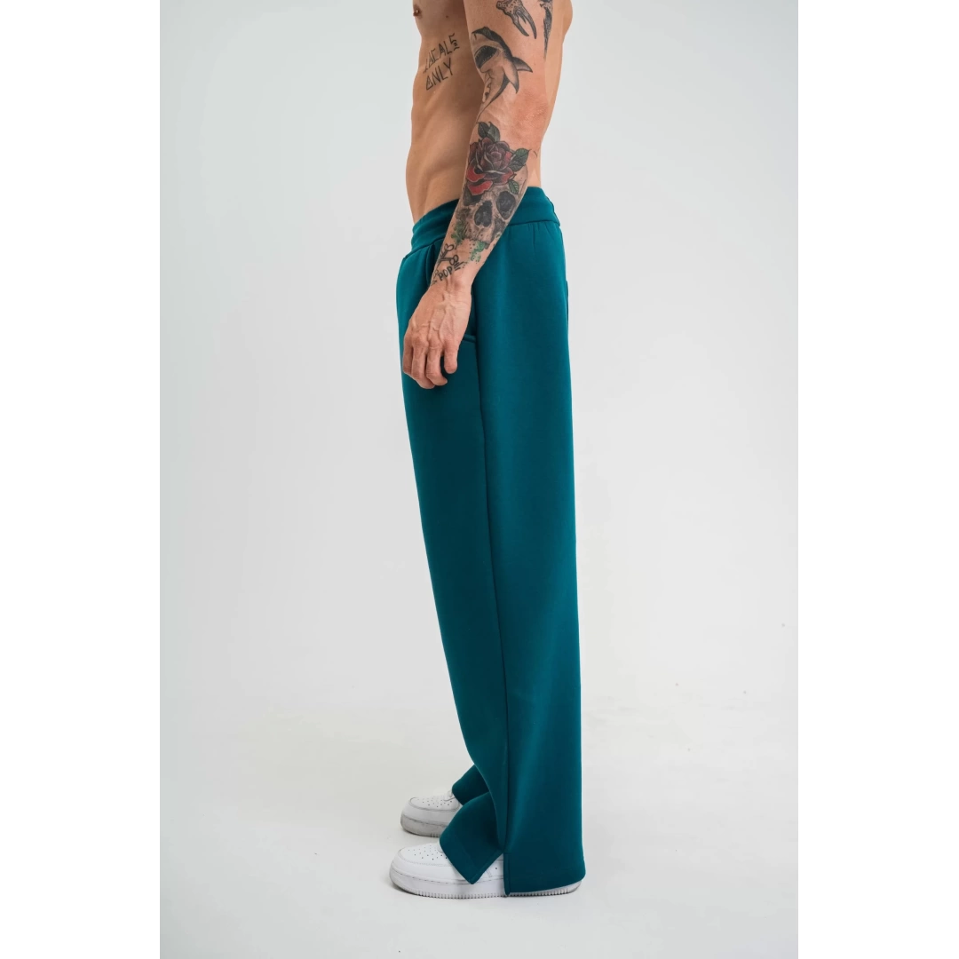 Unisex Boru Paça Baggy Eşofman Pantolon - Koyu Deniz Yeşili