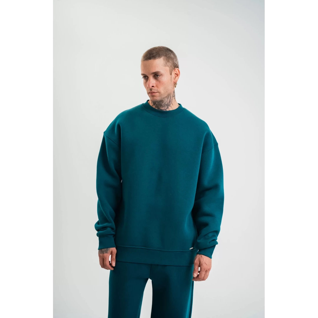 Uzun Kol Bisiklet Yaka Basic SweatShirt - Koyu Deniz Yeşili