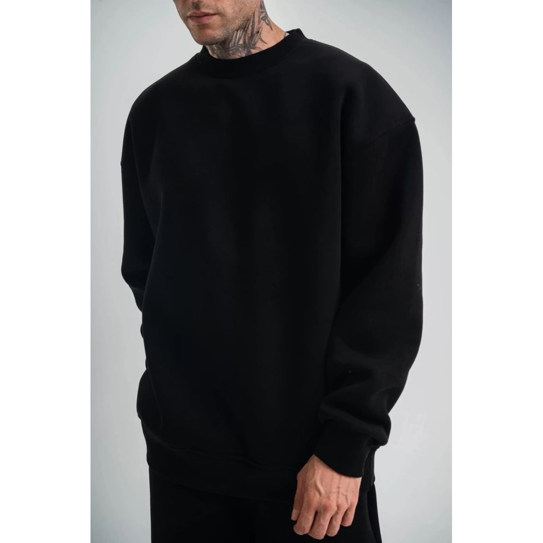 Uzun Kol Bisiklet Yaka Basic SweatShirt - Siyah