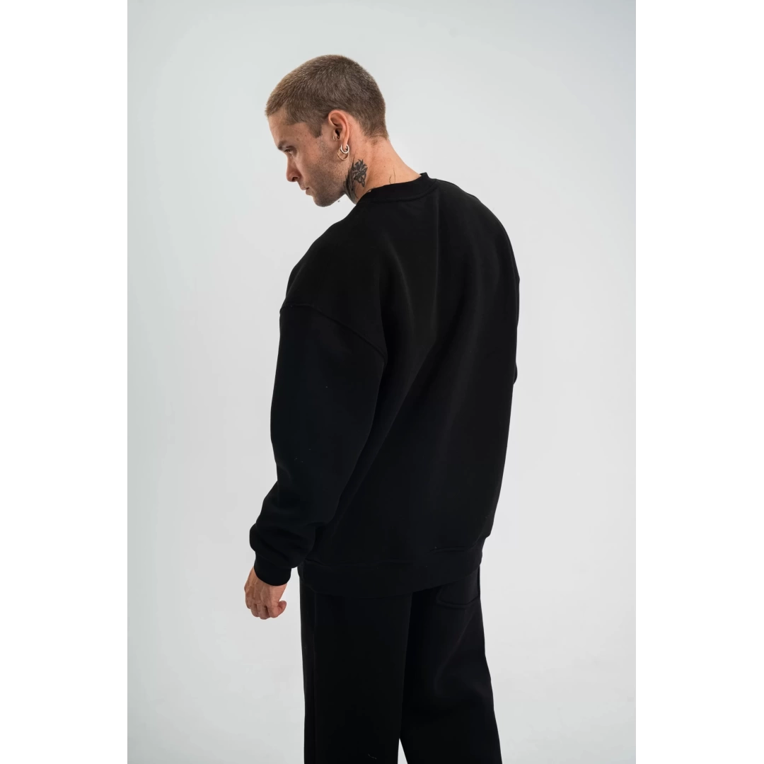 Uzun Kol Bisiklet Yaka Basic SweatShirt - Siyah