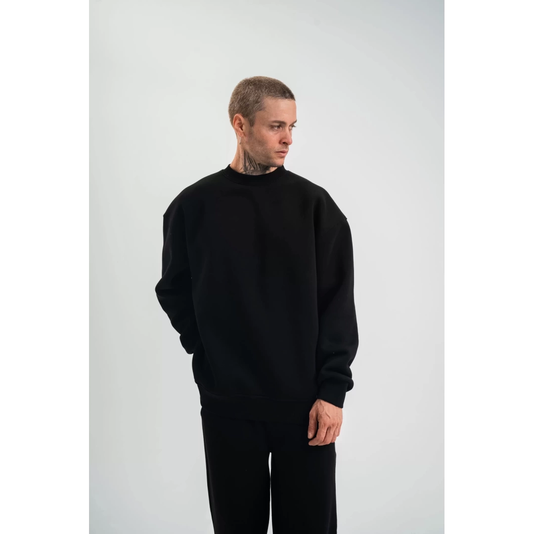 Uzun Kol Bisiklet Yaka Basic SweatShirt - Siyah