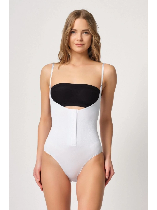 Beyaz Göğsü Açık Agraflı Body Korse