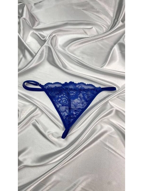 Kadın Mavi Transparan Dantel Tanga Külot