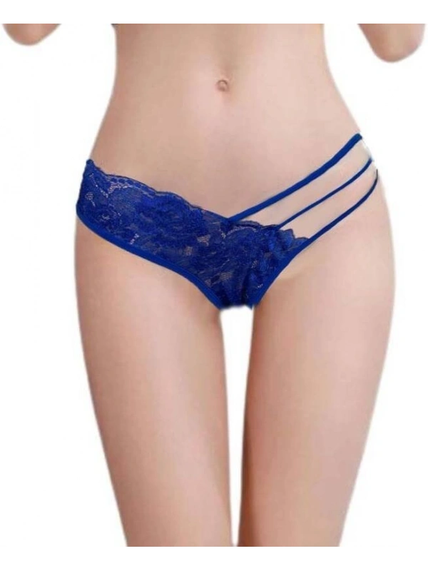 Mavi Dantelli Şerit Detaylı String Külot