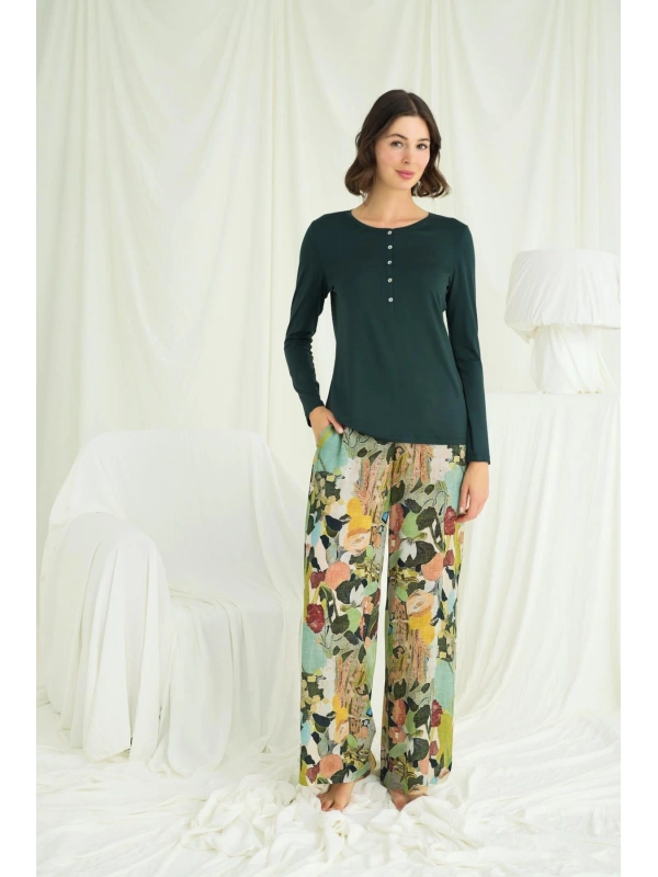 Seraviax Çiçek ve Yaprak Desenli Pijama Takımı