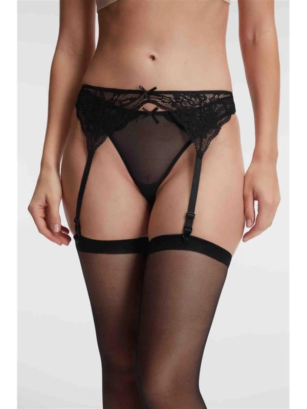 Seraviax Dantelli Jartiyer String ve Çorap 3lü Takım