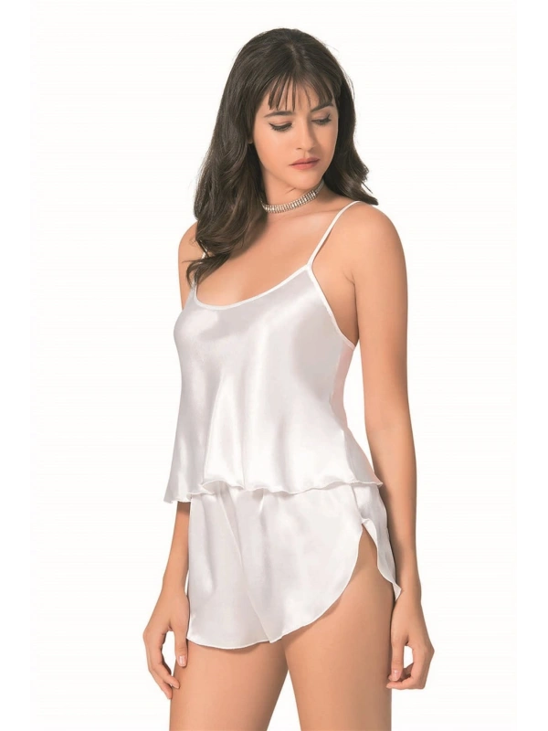 Seraviax Ekru Saten Babydoll Şort Takımı