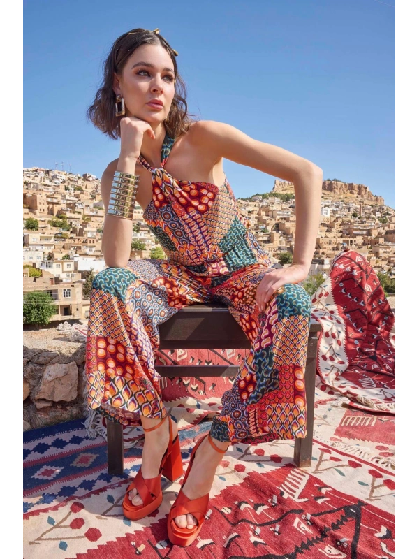Seraviax Etnik Desenli Saten Tulum