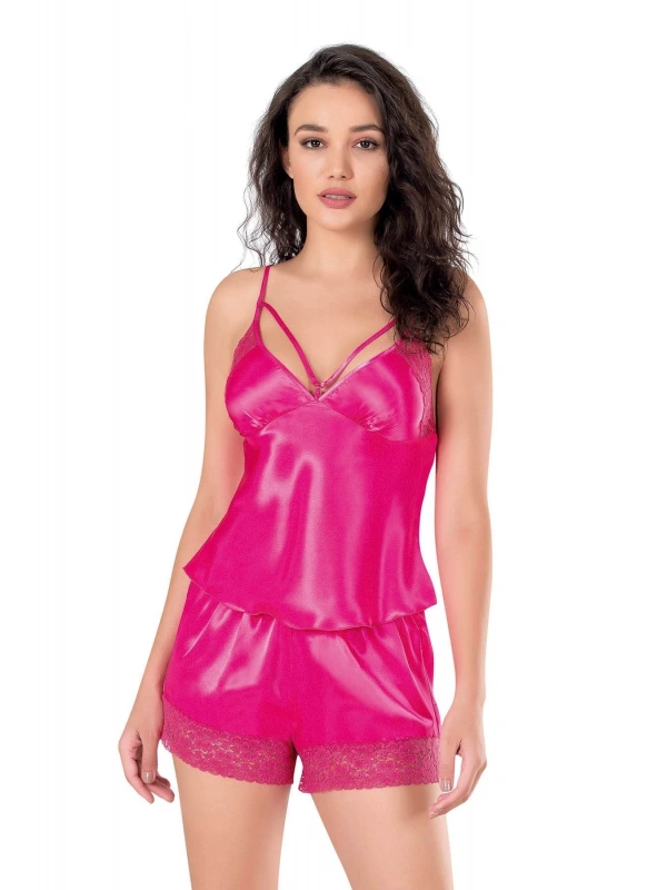 Seraviax Fuşya Saten Babydoll Şort Takımı