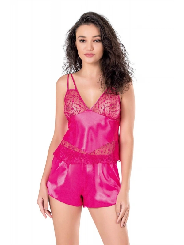 Seraviax Fuşya Saten Babydoll Şort Takımı