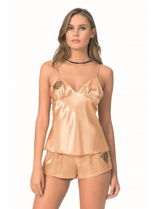 Seraviax Gold Saten Babydoll Şort Takımı