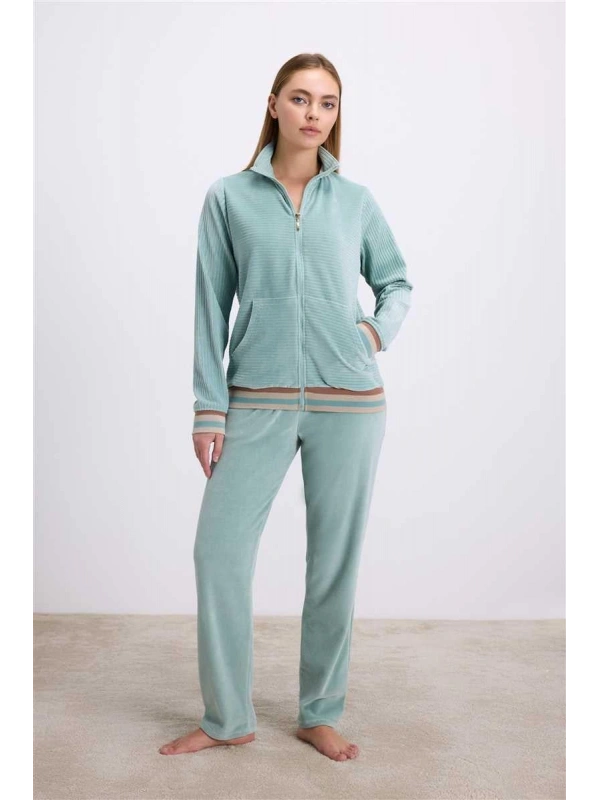 Seraviax Kadife Dokulu Uzun Kollu Sweatshirt ve Pantolon Takımı
