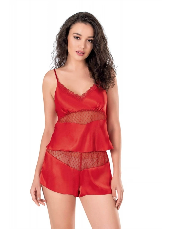 Seraviax Kırmızı Saten Babydoll Şort Takımı