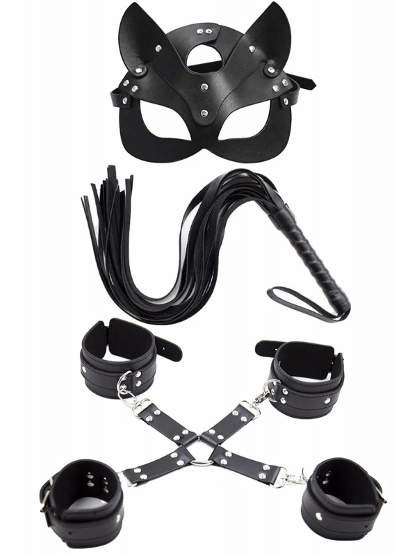 Seraviax Maske Kırbaç Bileklik 5 Li Harness Deri Set