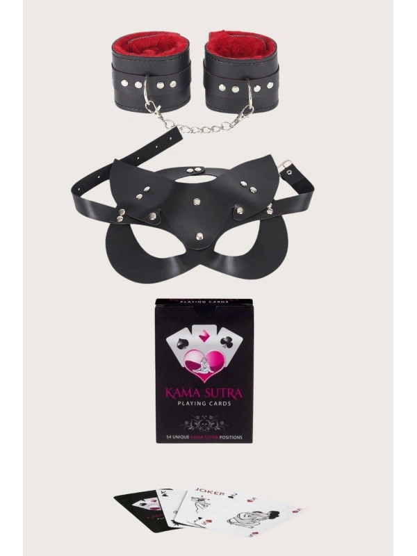 Seraviax Sexy Görselli Oyun Kartı Kama Sutra Kelepçe Maske Set