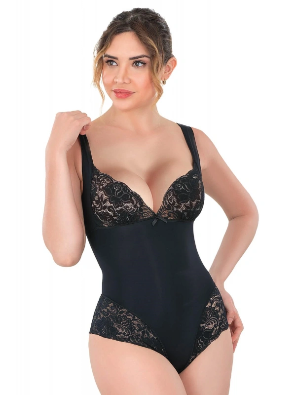 Seraviax Siyah MI Emay 2947 Dantelli Agraflı Body Korse