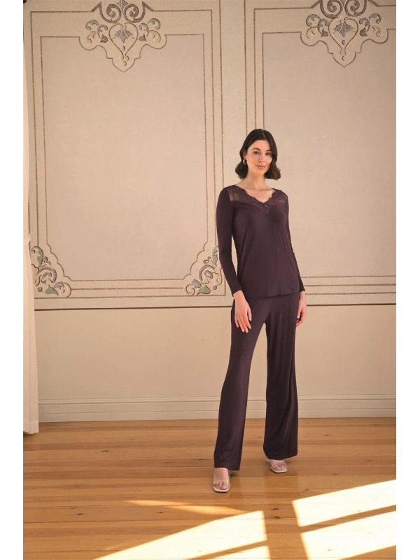 Seraviax Uzun Kollu ve Dantelli Pijama Takımı