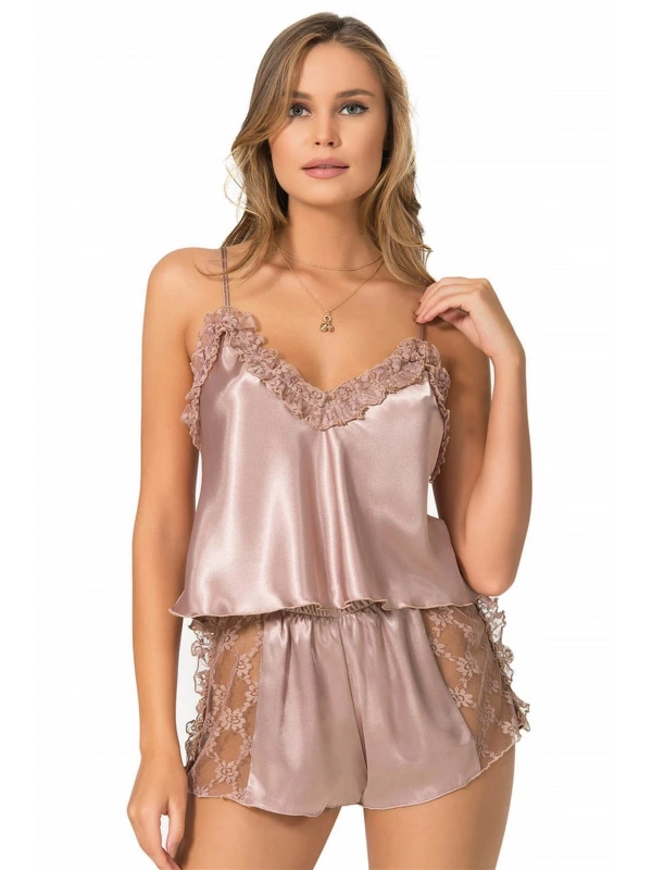 Seraviax Vizon Saten Babydoll Şort Takımı