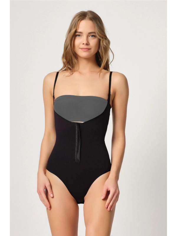 Siyah Göğsü Açık Agraflı Body Korse