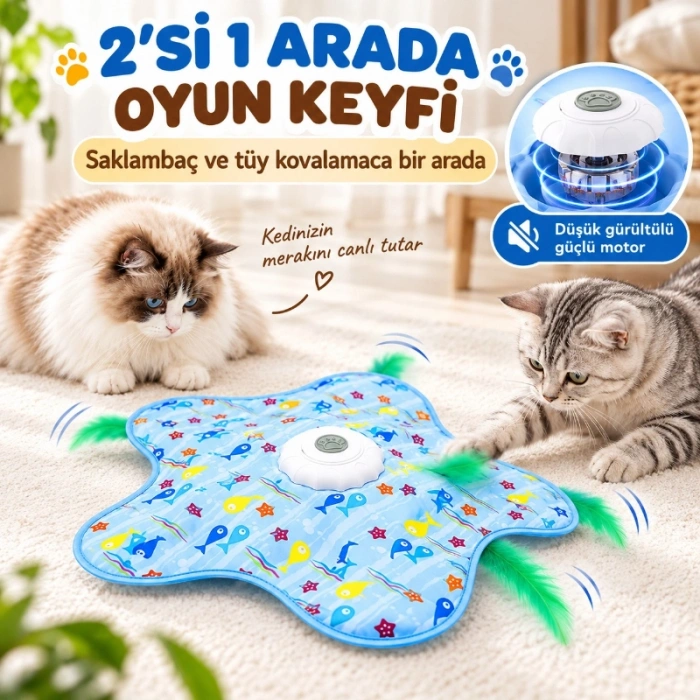 Hareketli İnteraktif Kedi Oyun Matı - USB Şarjlı - 3 Oyun Modu