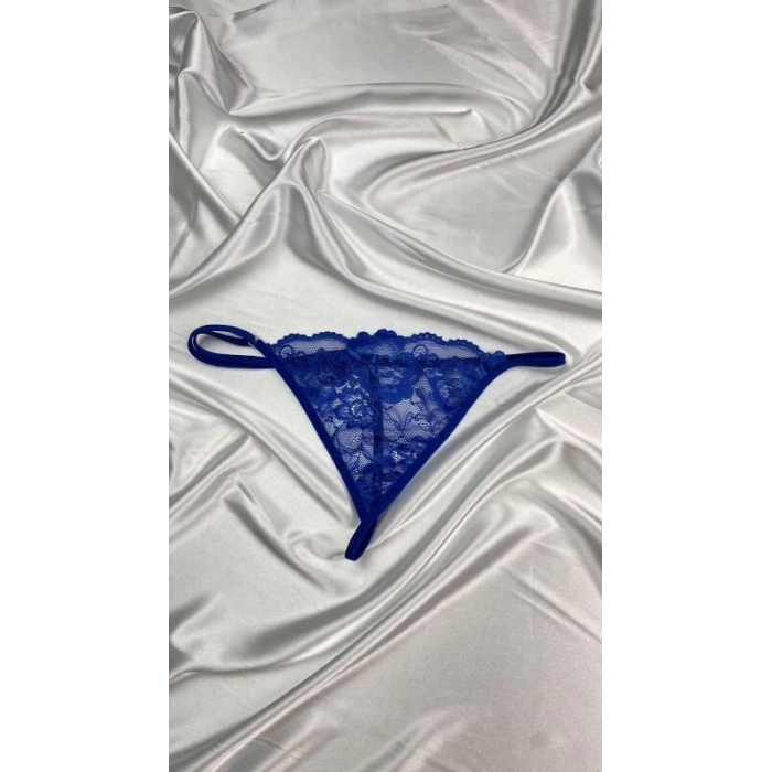 Kadın Mavi Transparan Dantel Tanga Külot