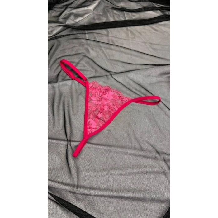 Kadın Pembe Transparan Dantel Tanga Külot