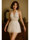 Beyaz Dantel Detaylı Transparan Babydoll