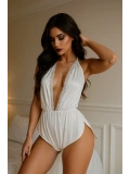 Beyaz Dantelli Derin V Dekolteli Babydoll