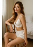 Beyaz Yüksek Bel Şortlu Bralet Takım