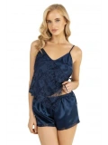 Dantel İşlemeli 2li Lacivert Saten Şort Takımı