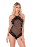 Dantel İşlemeli Siyah File Tül Bodysuit