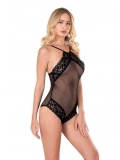 Dantel İşlemeli Siyah File Tül Bodysuit