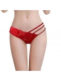 Kadın Kırmızı Dantelli Şerit Detaylı String Külot