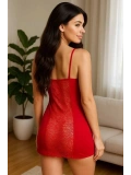 Kadın Kırmızı Dantelli Sırt Tasarımlı İnce Askılı Mini Gecelik