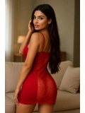 Kadın Kırmızı Dantelli Sırt Tasarımlı İnce Askılı Mini Gecelik
