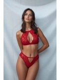 Kadın Kırmızı Halter Yaka Göğüs Dekolteli Dantel Bralet Takım
