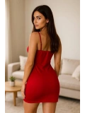 Kadın Kırmızı Sade Şıklık Askılı Mini Gecelik