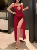 Kadın Kırmızı Transparan Yırtmaçlı Fantezi Gecelik
