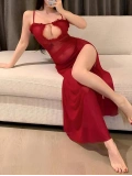 Kadın Kırmızı Transparan Yırtmaçlı Fantezi Gecelik