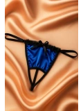 Kadın Mavi Fiyonk Detaylı Saten G-String Külot