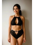 Kadın Mavi Halter Yaka Göğüs Dekolteli Dantel Bralet Takım