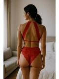Kadın Mavi Halter Yaka Göğüs Dekolteli Dantel Bralet Takım