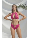 Kadın Pembe Dantel Göğüs Dekolteli Bralet Takım